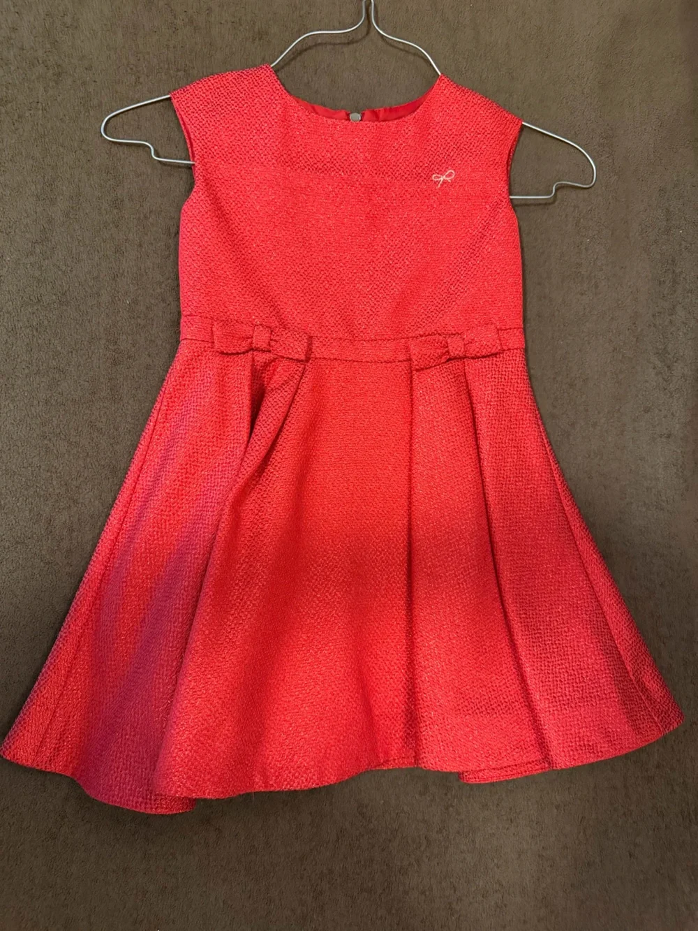 Lili Gaufrette Red Textured Bow Waist Dress